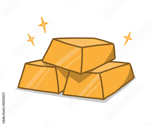 Gold Bars, a hand drawn vector illustration of stacked shiny gold bars (gold bars, sparkles effect and the shadow backdrop are on different groups for easy editing).