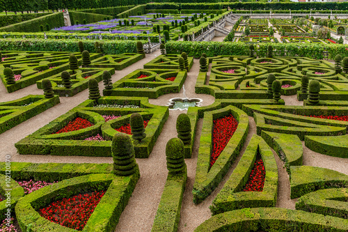 Traditional French garden in Villandry Castle (Chateau). France.