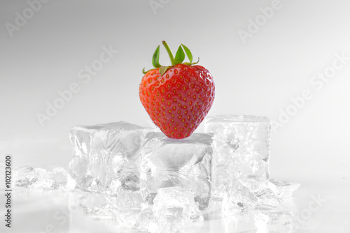 fresh strawberry on ice