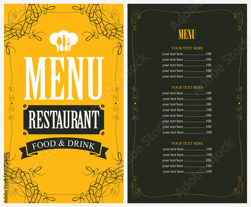 menu for the restaurant in retro style with toque and cutlery