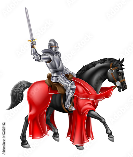 Medieval Knight on Black Horse