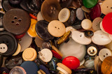 A collection of old buttons, abstract background.