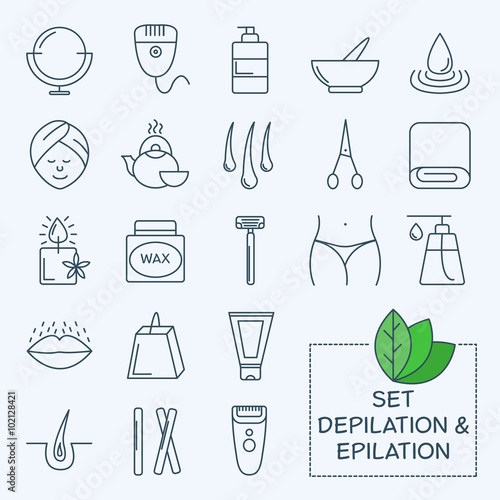 Thin lines web icon set - Depilation and epilation