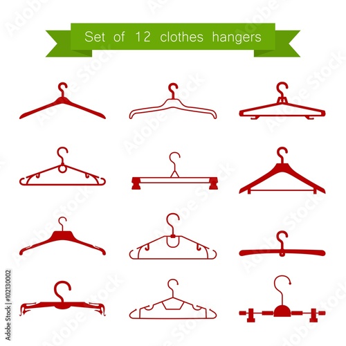 Set of 12 vector red clothes hangers