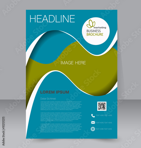 Flyer template. Business brochure. Editable A4 poster for design, education, presentation, website, magazine cover. Blue and green color.