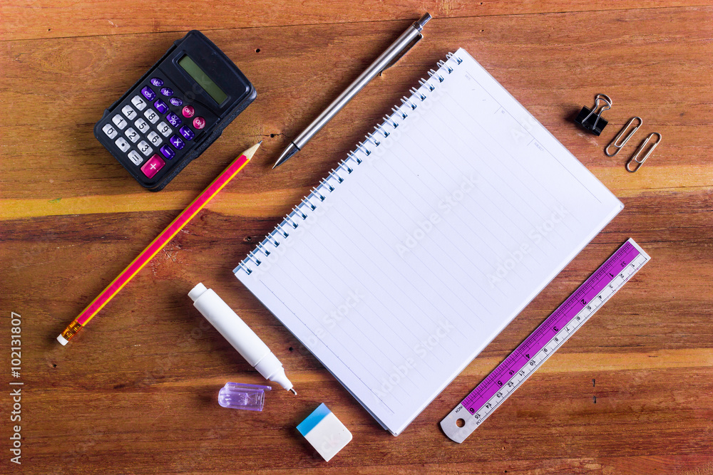 Office stationery on the table with copy space for texts Office stationery on the table with copy space for texts