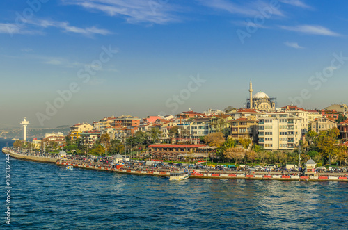 the Asian part of Istanbul, the Uskudar shore, the view from the water, Istanbul, Turkey.