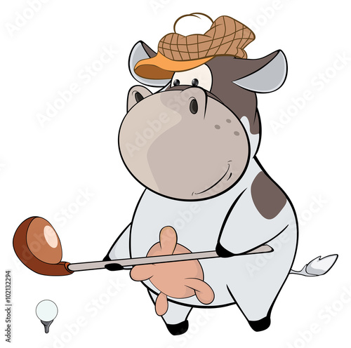 A little golfer cow. Cartoon