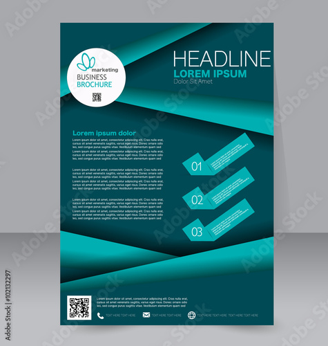 Flyer template. Business brochure. Editable A4 poster for design, education, presentation, website, magazine cover. Blue color.