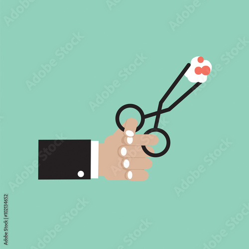 Surgical Scissors In Hand Vector Illustration.