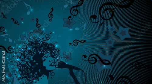 Head of Woman with Hair as Musical Symbols 