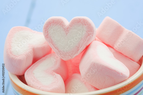 Pink heart shape of marshmallow with filter effect retro vintage