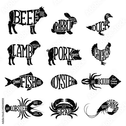 Butcher Shop and Seafood Shop Labels