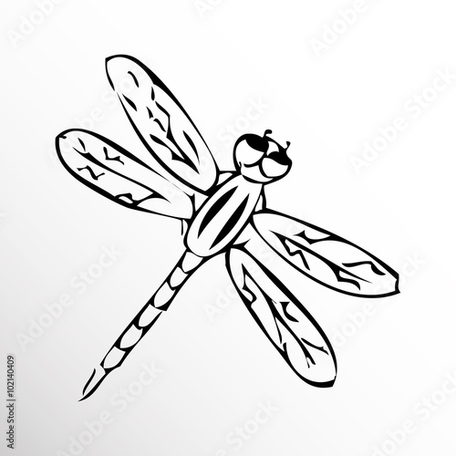 Dragonfly. Drawing. Sketch style.