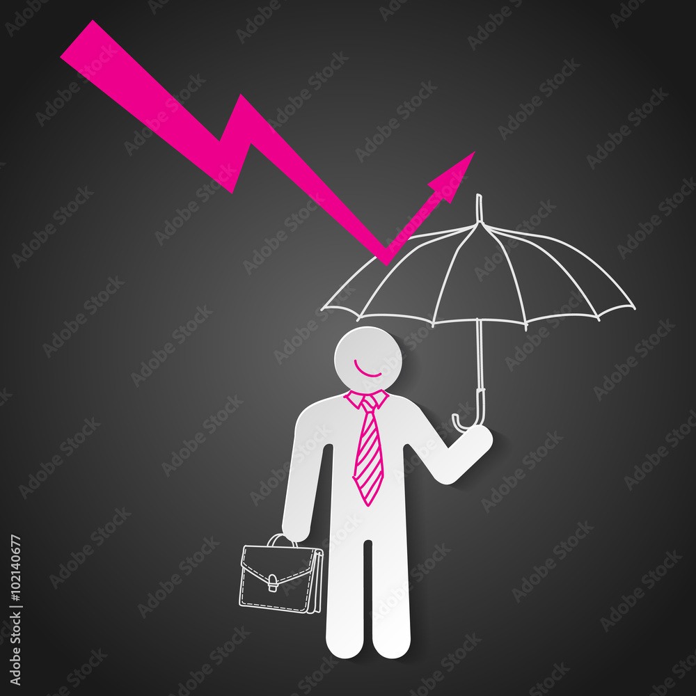 Businessman holding umbrella protect graph down Businessman holding umbrella protect graph down