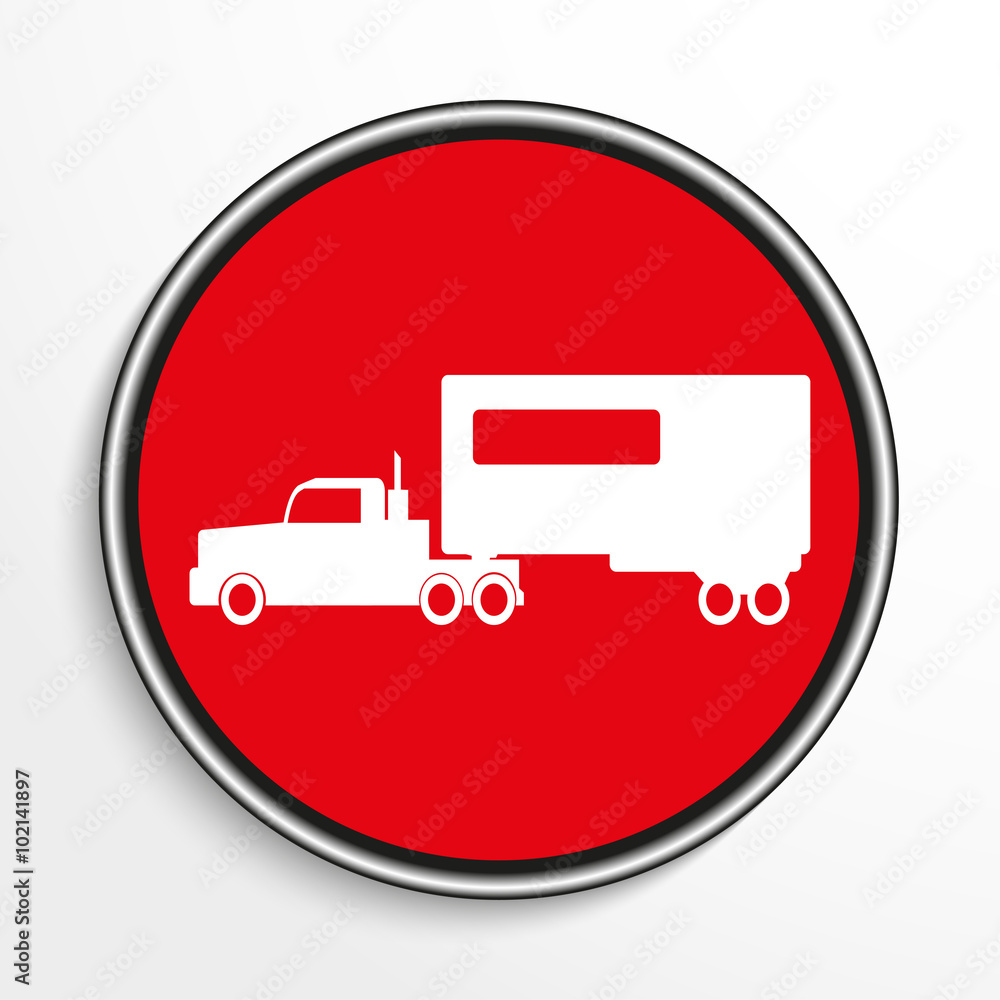 Truck with trailer. White vector icon on a red background. Truck with trailer. White vector icon on a red background.