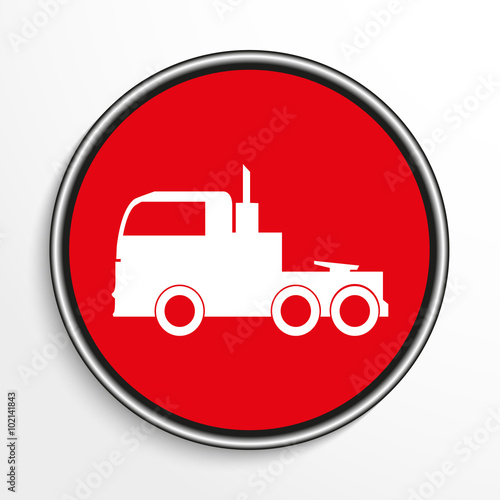 Truck. White vector icon on a red background.