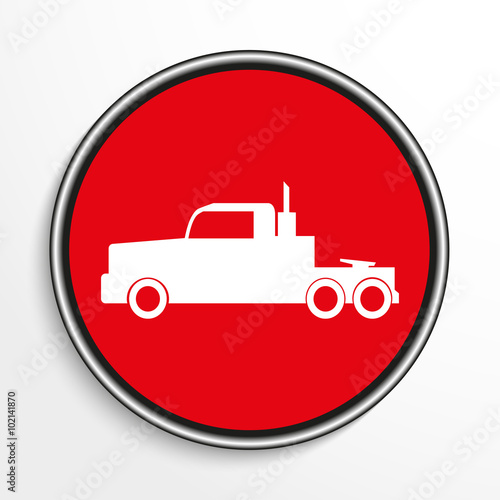 Truck. White vector icon on a red background.