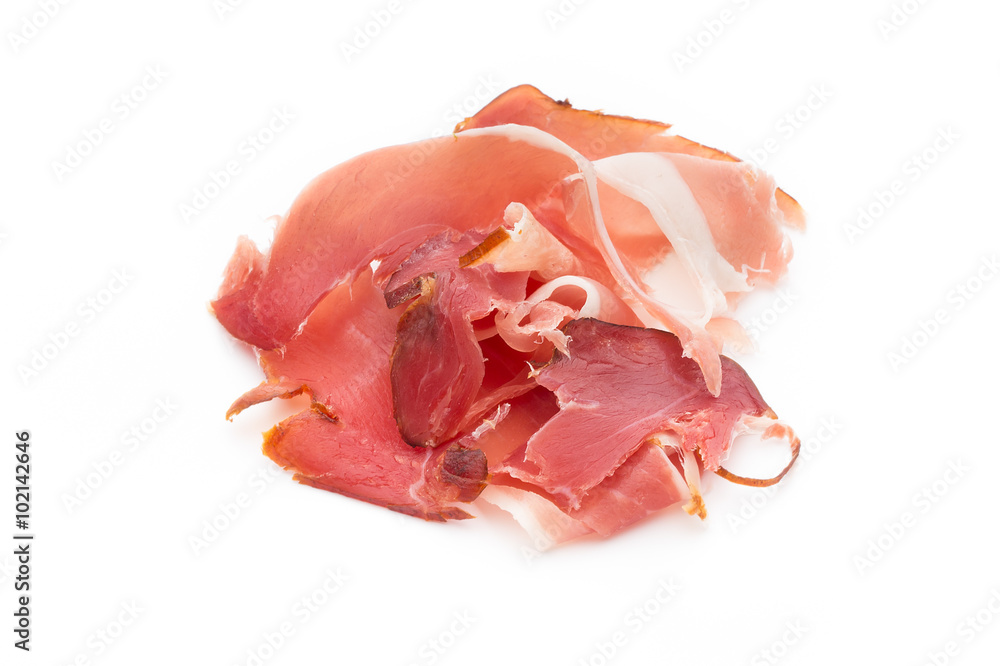 Slices of ham on white background. Slices of ham on white background.