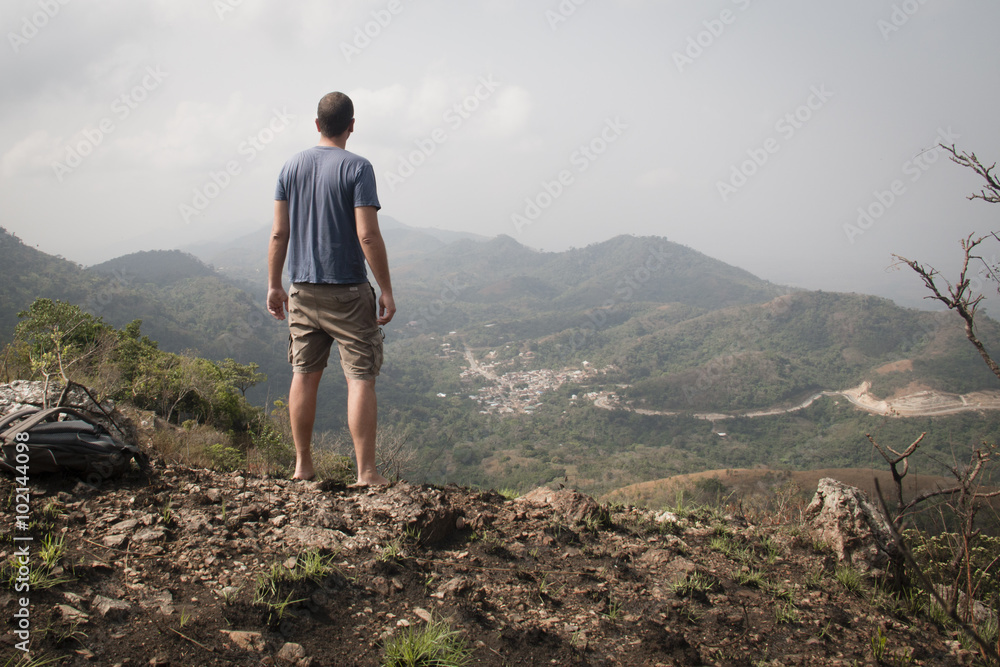 Fototapeta premium Landscape with man in Amedzofe, Volta Region, Ghana.