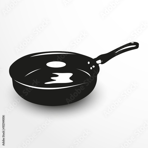 Frying pan. Vector illustration. Black and white view.