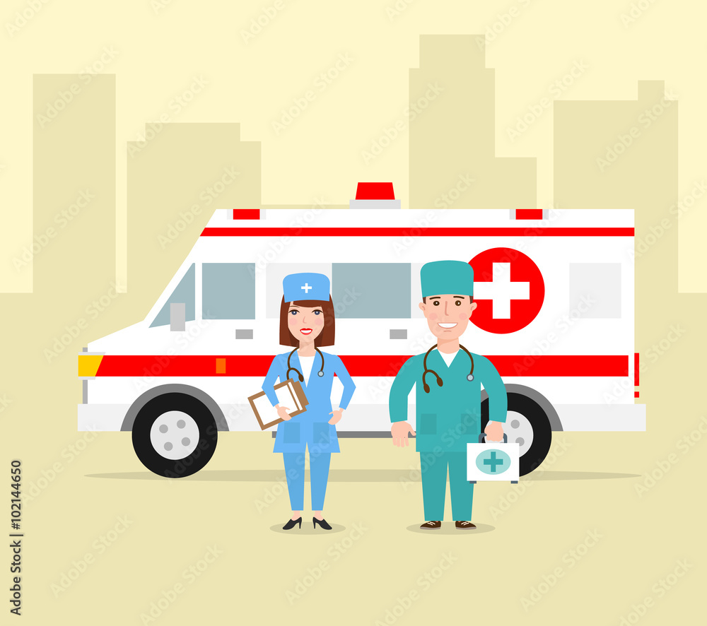 ambulance medical service first aid concept illustration.doctor nurse
