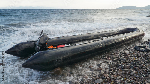 Abandoned Boat of refugees on Lesvos shore