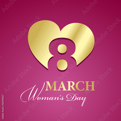 Womans Day 8 March logo gold pink background