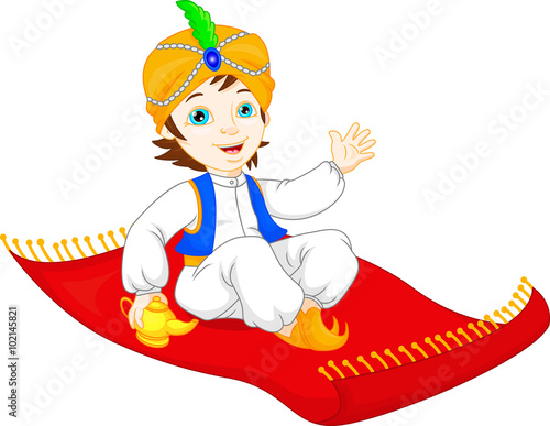 Aladdin on a flying carpet traveling