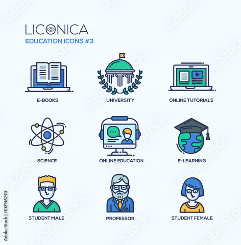 Modern school and education thin line design icons, pictograms