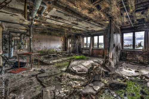 Devastated room in an abandoned building