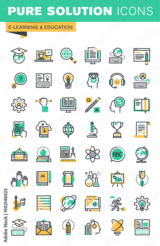 Modern thin line icons set of distance education, online learning, teaching, university and courses, e-book and digital library. Modern thin line icons set of distance education, online learning, teaching, university and courses, e-book and digital library.