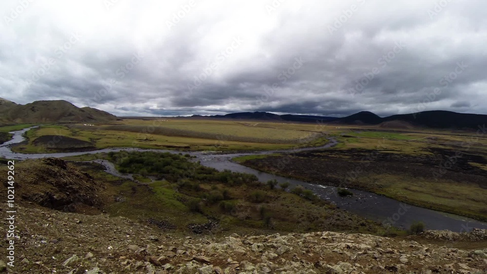 Indescribably Beautiful View on Mountain Valley With The River in The Middle of The Vast Mongolian Steppe Indescribably Beautiful View on Mountain Valley With The River in The Middle of The Vast Mongolian Steppe