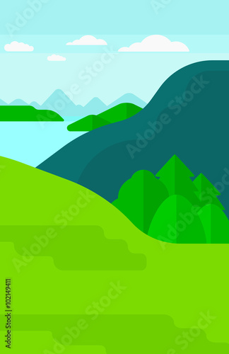 Background of landscape with mountains and lake.