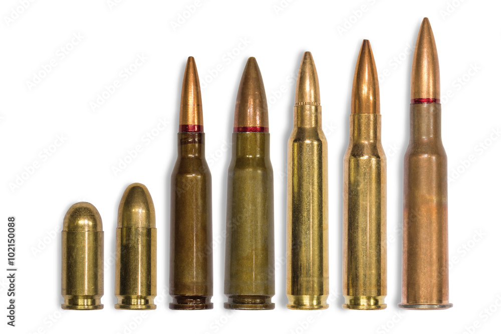 ammo for machine guns and pistols on the white background ammo for machine guns and pistols on the white background
