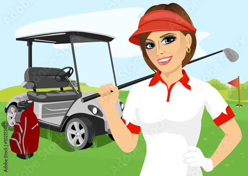 Portrait of pretty female golfer with golf club