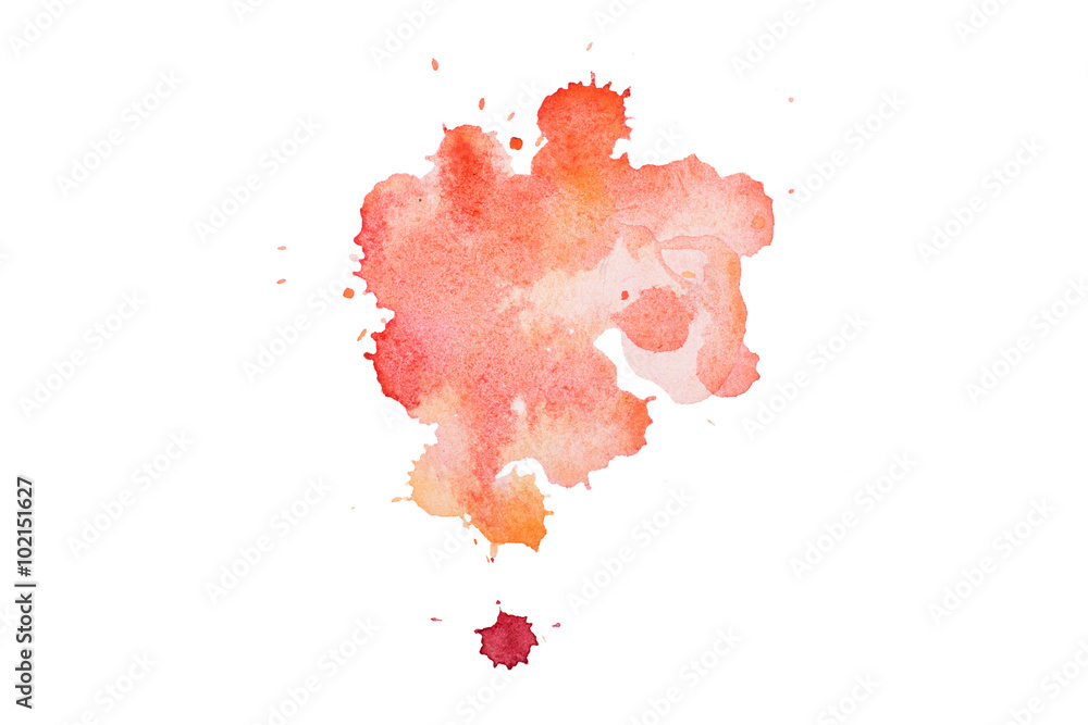 Abstract watercolor aquarelle hand drawn blot colorful red paint splatter stain.