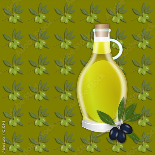 Olive seamless pattern. Olive branches, berry and oil tile-able ornament against the olive-green background. Open ClipArt.org elements.