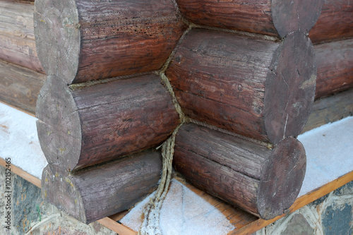 Caulking a linen cord and chopped into chips photo