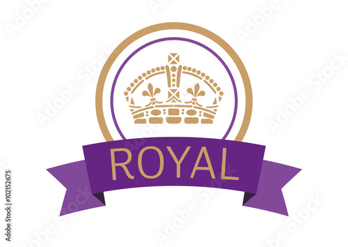Royal stamp with crown and flag banner in purple