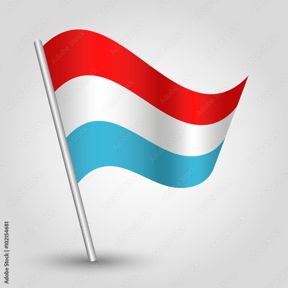 vector waving simple triangle luembourger flag on slanted pole - icon of luxembourg with metal stick vector waving simple triangle luembourger flag on slanted pole - icon of luxembourg with metal stick