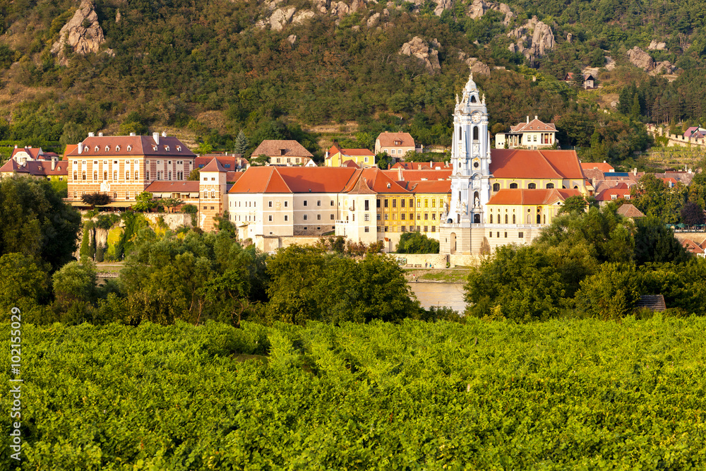 Durnstein and vineyard in Wachau Region, Lower Austria, Austria