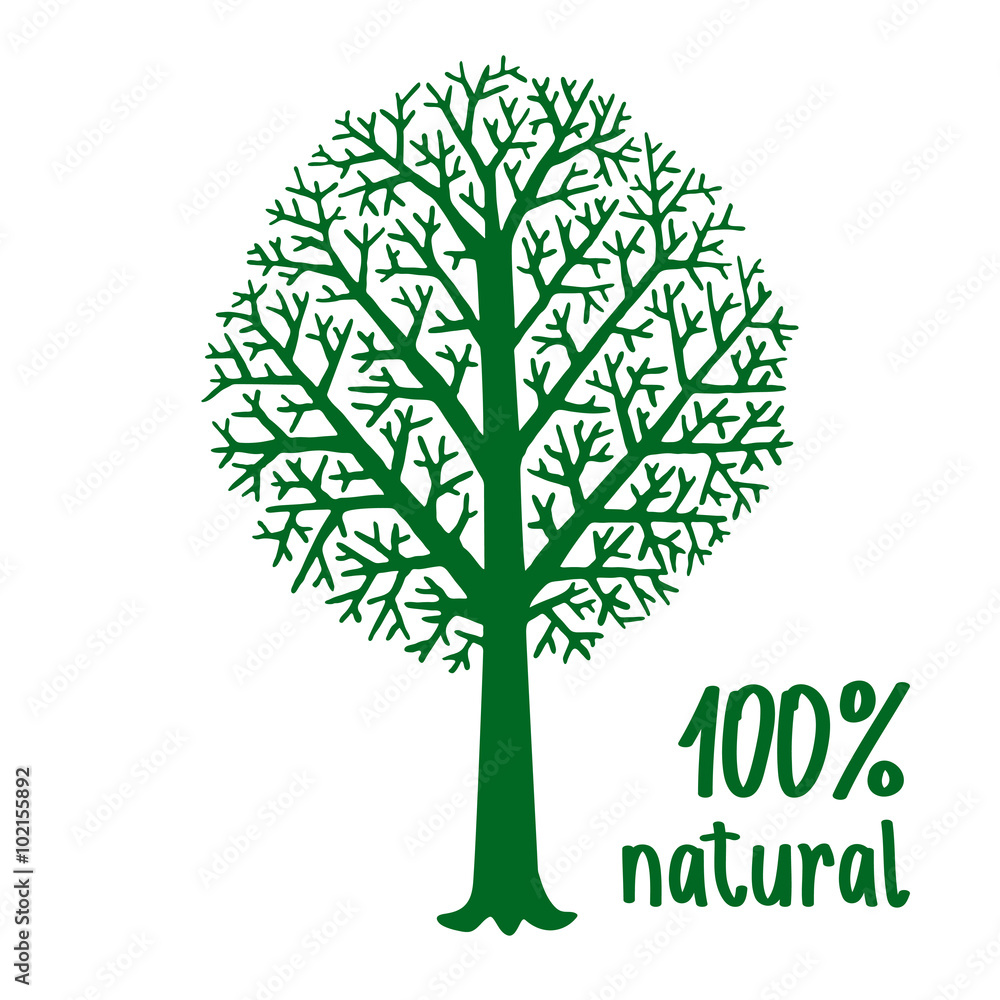 Green hand painted stylized silhouette of tree, eco friendly Green hand painted stylized silhouette of tree, eco friendly