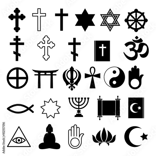 Assorted religions symbolc icons set.