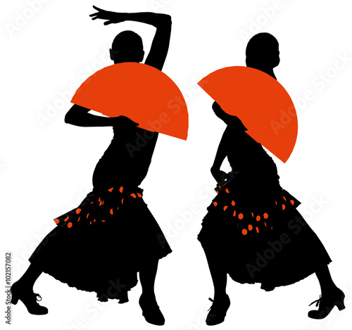 Two silhouettes of female flamenco dancer