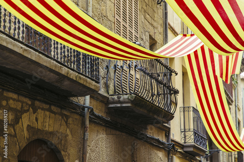 Catalan flags decoration a town in a party