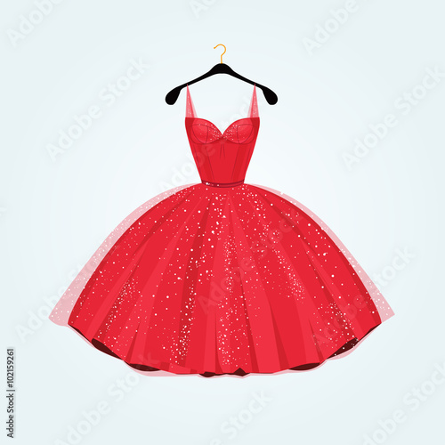 Red gorgeous party dress. Vector illustration