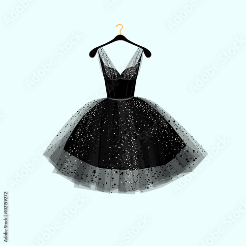 Little black dress. Party dress. Vector illustration