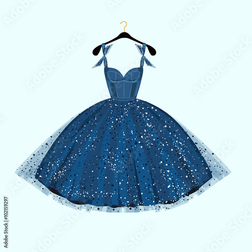 Blue party dress. Vector illustration