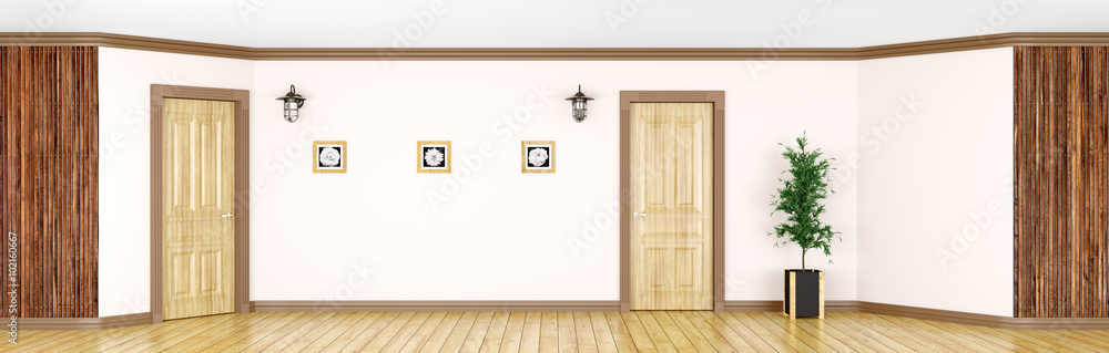Obraz premium Interior with classic wooden doors panorama 3d rendering